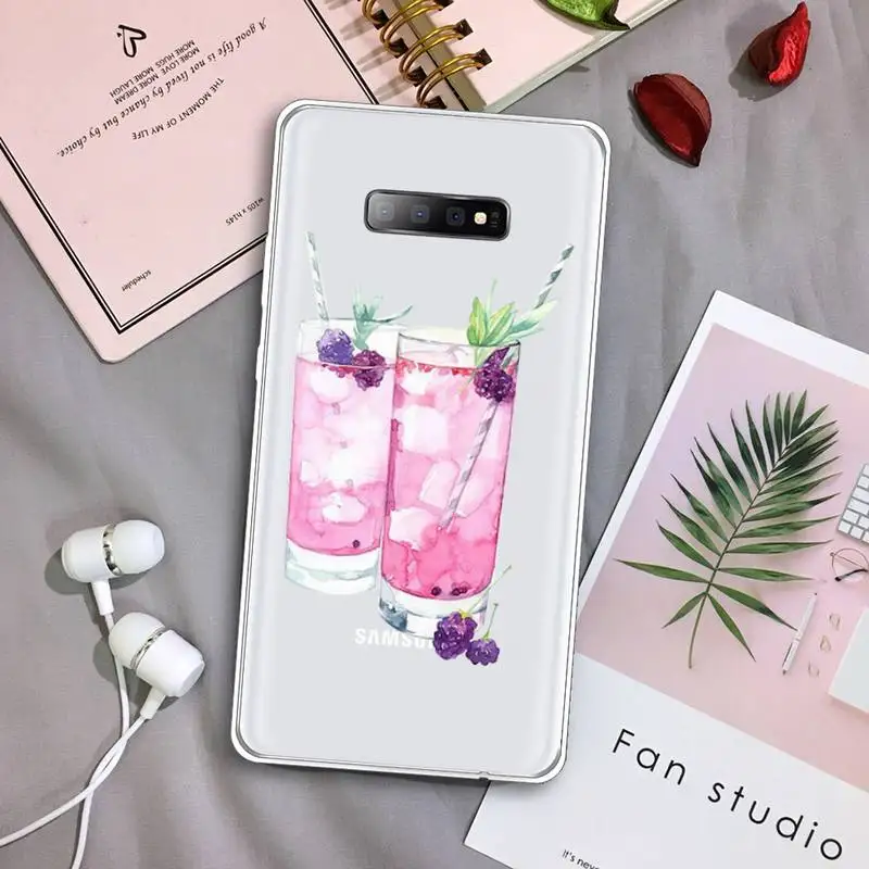 

Lemon red wine refreshing cartoon Phone Case Transparent For Samsung Galaxy A 71 21s S note 8 9 10 plus 20 ultra