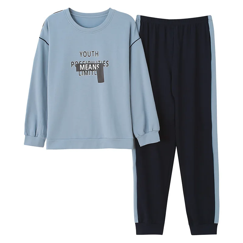 

Couple Pajamas Ladies Spring and Autumn Long-sleeved Cotton Plus Size Men's Cotton Japanese Blue Fashion Suit Pigiama Uomo 2020