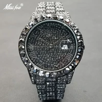 missfox hip hop men watches luxury japan quartz movement black wrist watch diamond ice out stainless steel watch for man jewelry