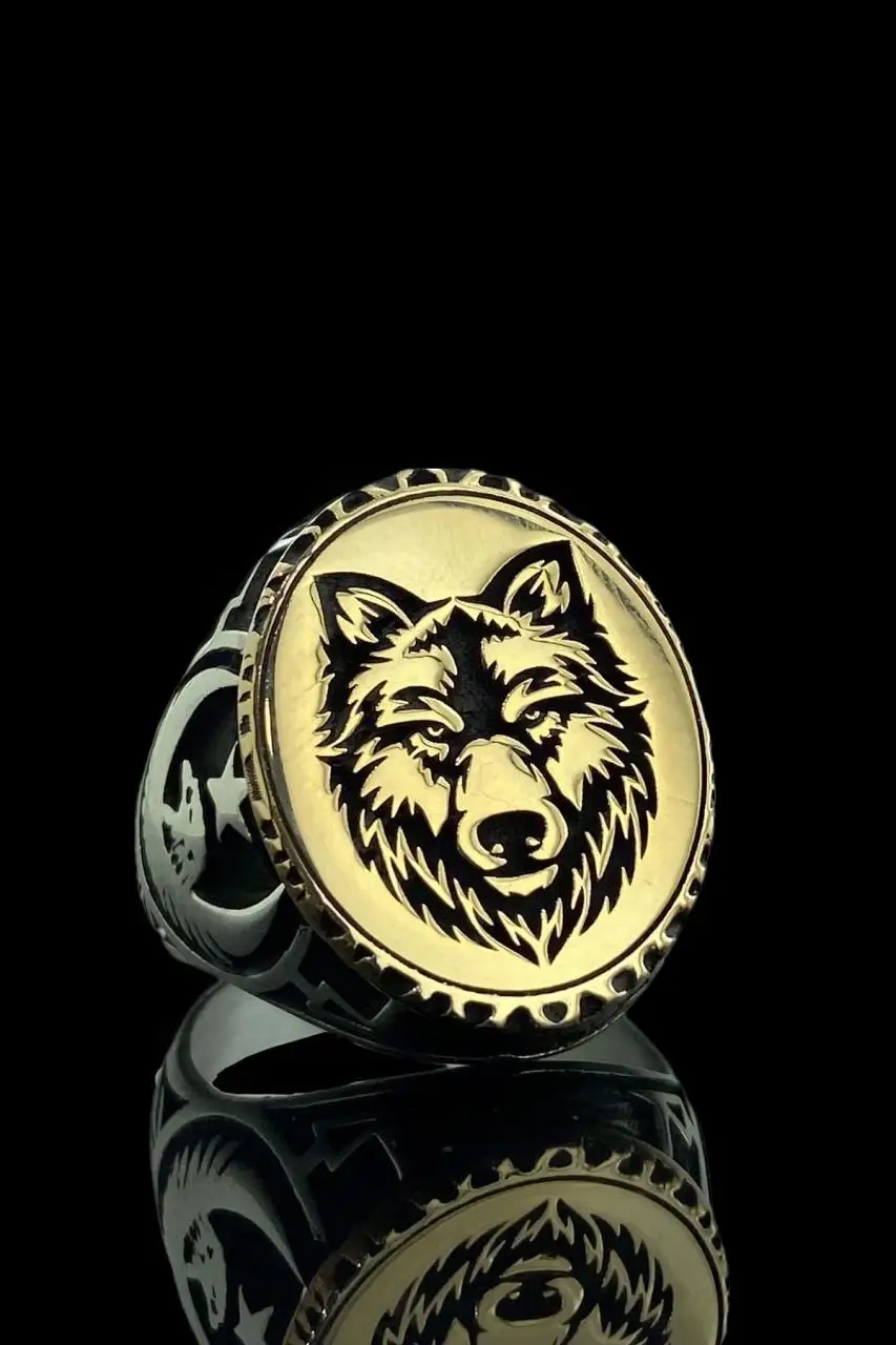 

Gray wolf Wolf Head Custom 925 Silver Men 'S Ring