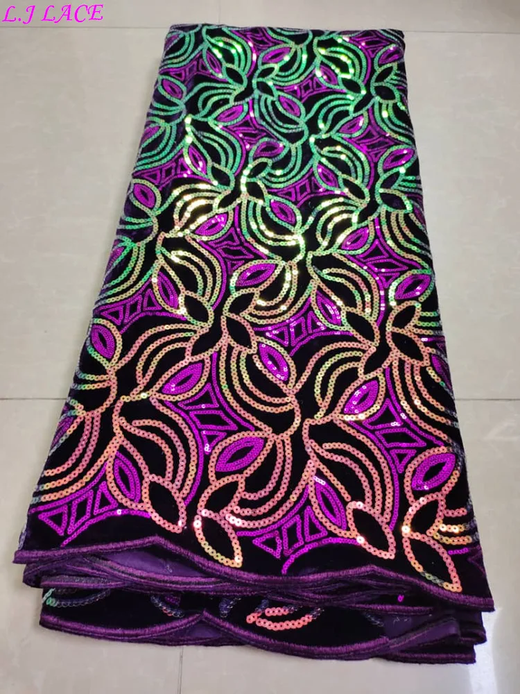 

2020 LATEST DESIGN SOFT MATERIAL gowns SEWING velvet fabrics NICE sequins EMBROIDERED VELVET LACE 5 YDS cloth DIY lace fabric