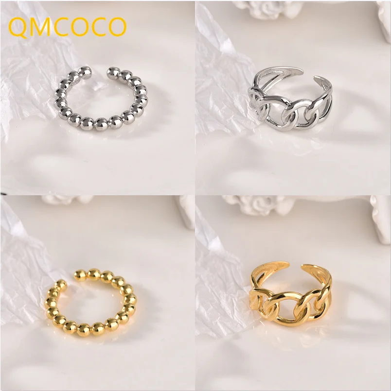 

QMCOCO Silver Color Irregular Geometric Round Bead Punk Cross Rings Women Engagement Party Fine Jewelry Index Finger Decoratives