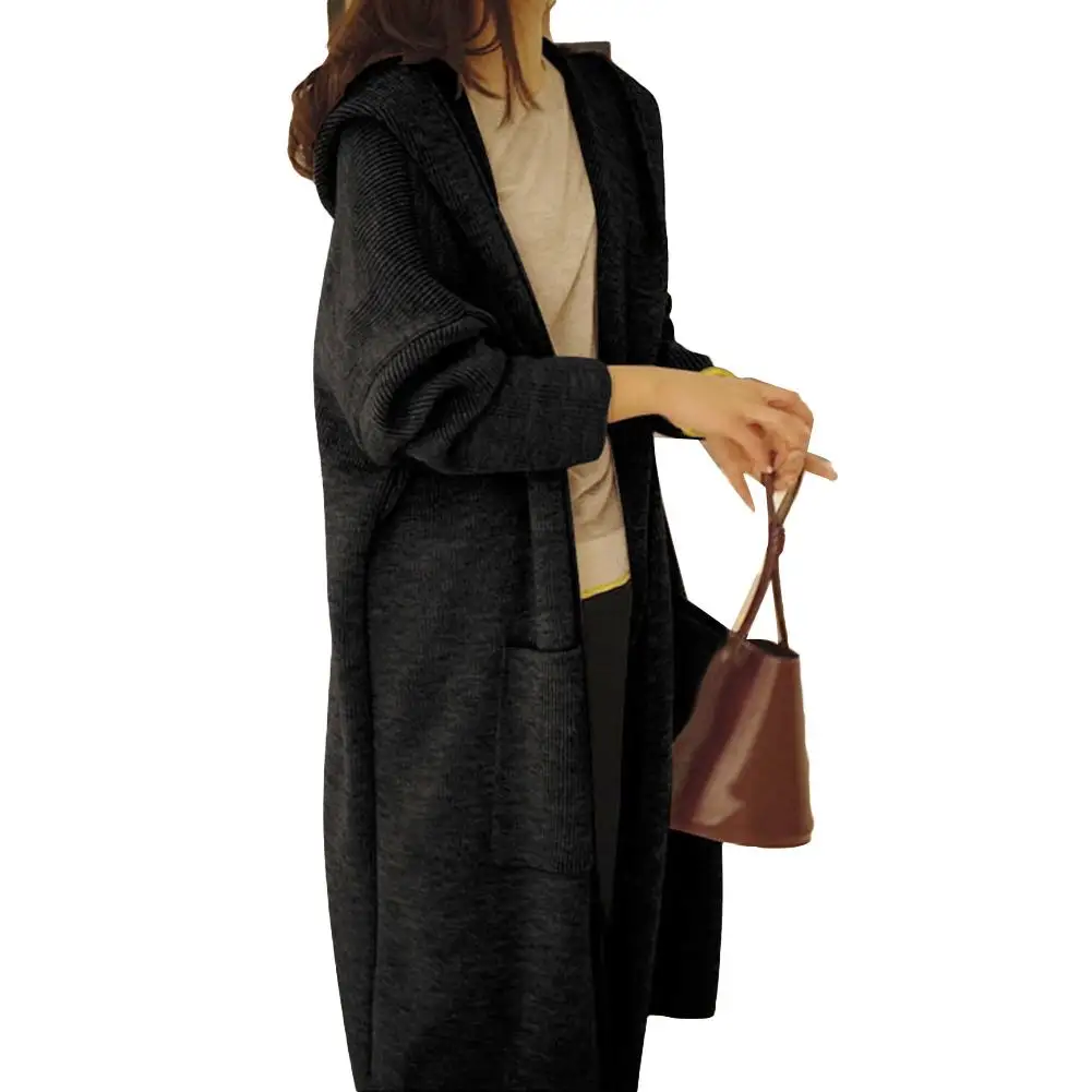 Женские куртки сплошной цвет длинный кардиган Осень-зима Повседневный вязаный