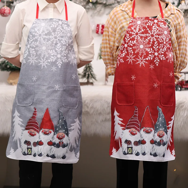 

Christmas Apron Home Kitchen Cleaning Supplies Printed Cartoon Faceless Old Man Linen Festive Party Atmosphere Decoration