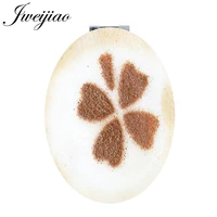 jweijiao clover shape coffee diy decoration pictures oval leather folding pu portable mirror for lovers anniversary gift qf300
