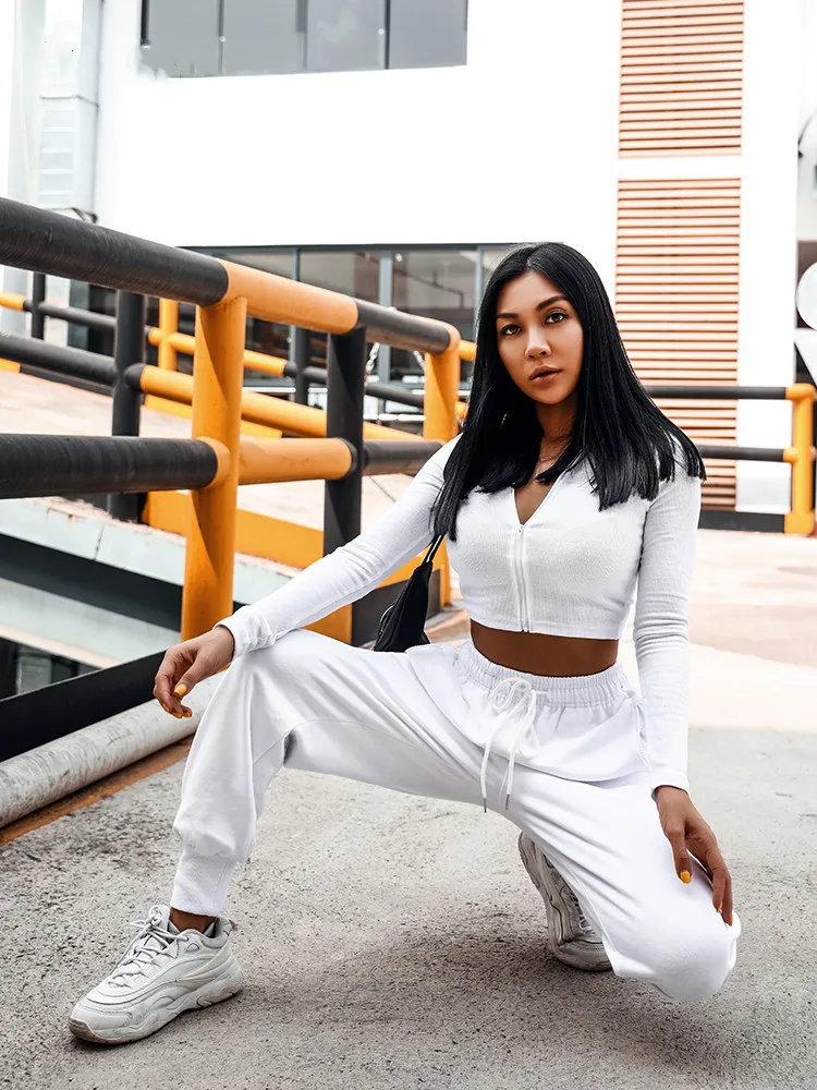 Zippered Pocket Sweatpants Joggers Soft Touch Loose Harem version Dance Exercise Fitness Pants Drawcord Running Trousers Women