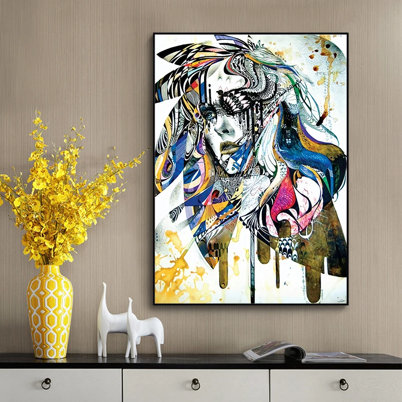 Женская абстрактная Настенная картина рисунок на холсте с акварелью искусство