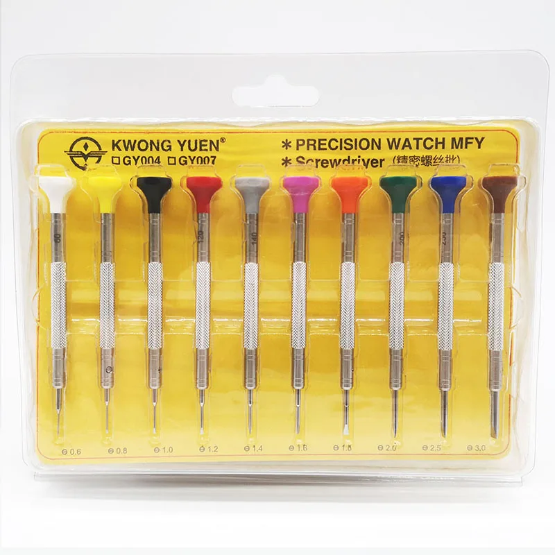 10pcs Flat  Size From 0.6~3.0mm Stainless Steel Extreme Hardness Precision Watch Screwdriver Set  for Watchmaker