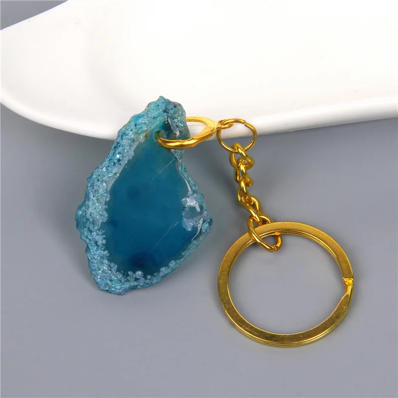 Модные натуральные неправильные осколки агата подвеска на ключи Зеленые Фиолетовые Синие Кольца Ювелирные аксессуары Подарочный брелок.