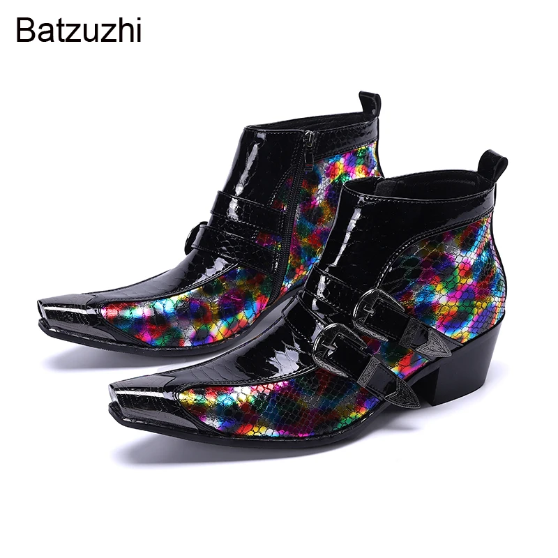 

Ботинки Batzuzhi мужские из натуральной кожи, роскошные полусапожки на каблуке 6,5 см, с металлическим носком, обувь В рыцарском стиле для вечерн...