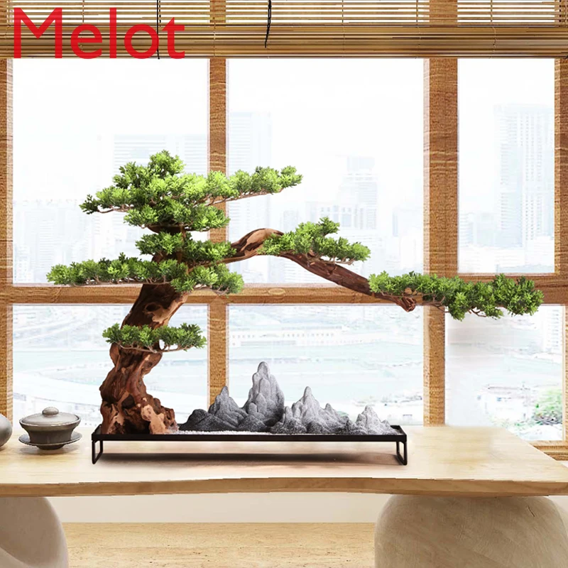 

Zen New Chinese Style Artificial Greeting Pine Decoration Bonsai Dry Landscape Hallway Hotel Sales Office Soft Decoration