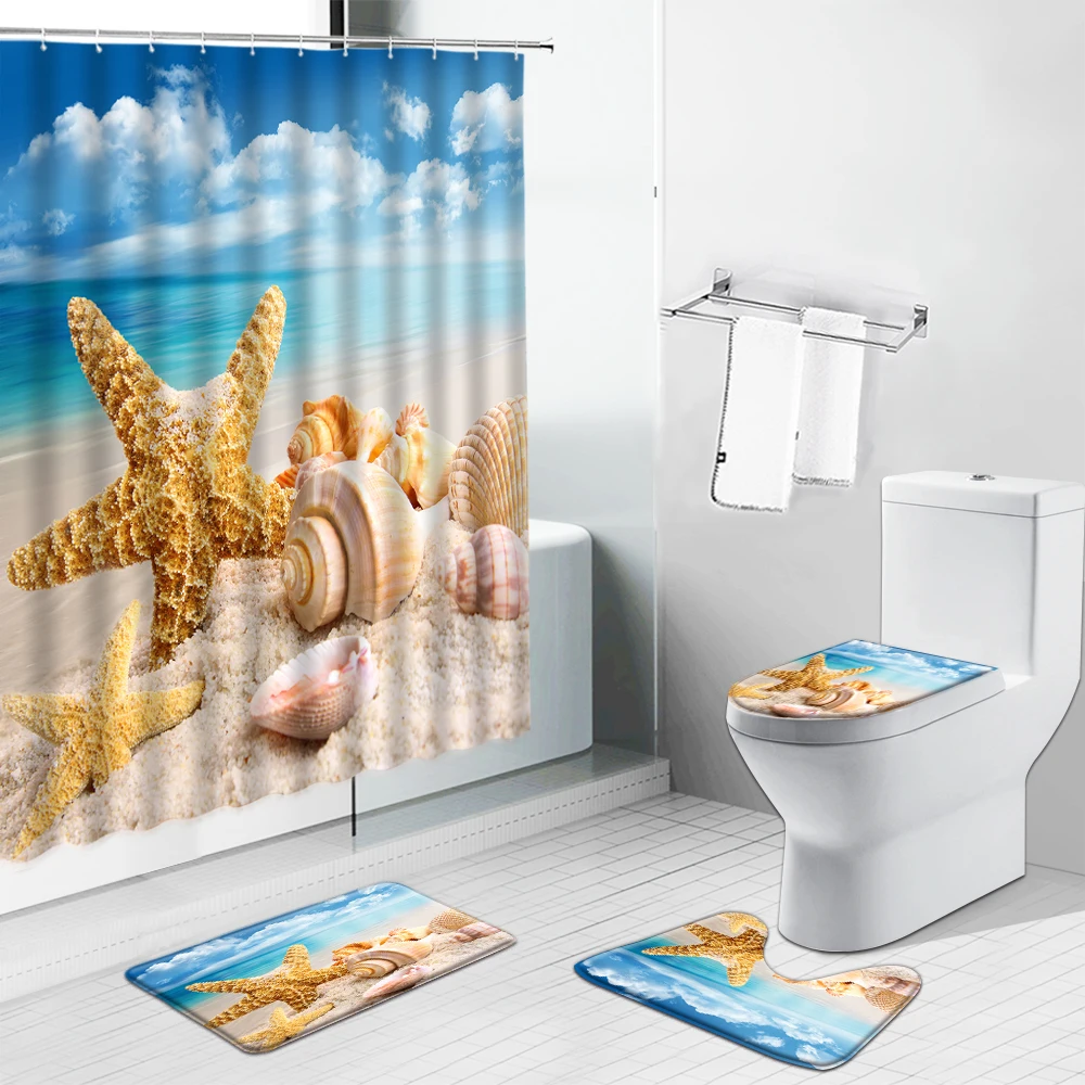 Коврик для унитаза нескользящий с рисунком морской черепахи Дельфина звезды