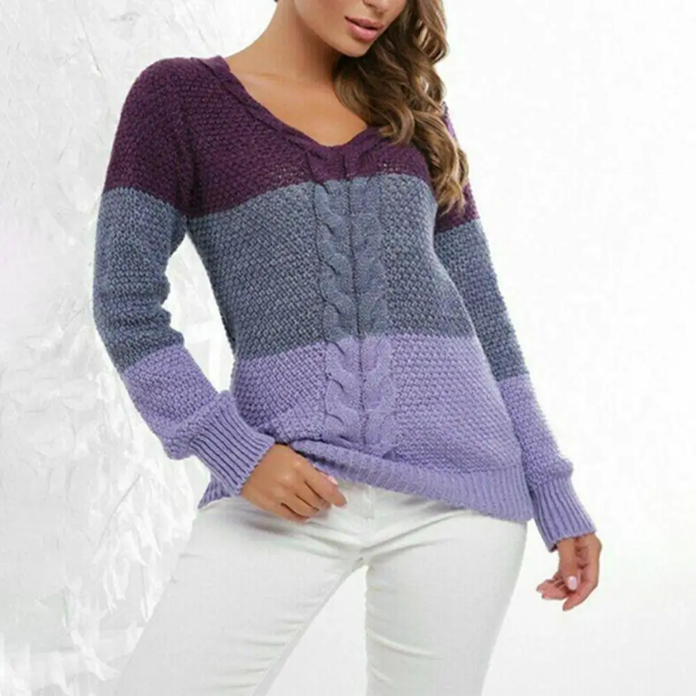 Женский вязаный свитер с V-образным вырезом и длинным рукавом - купить по выгодной