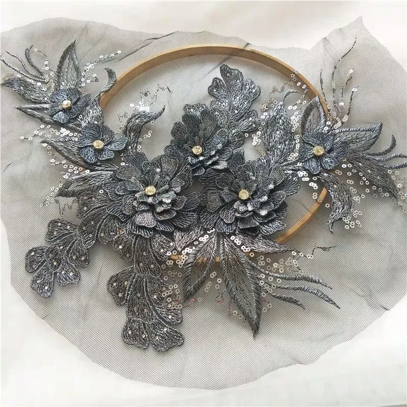 1 шт темно синего цвета с кружевными аппликациями бисерные кружева аппликацией 3D