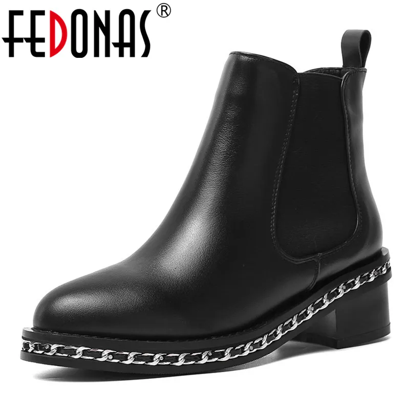 Женские ботинки Челси FEDONAS черные теплые из натуральной кожи на осень и зиму