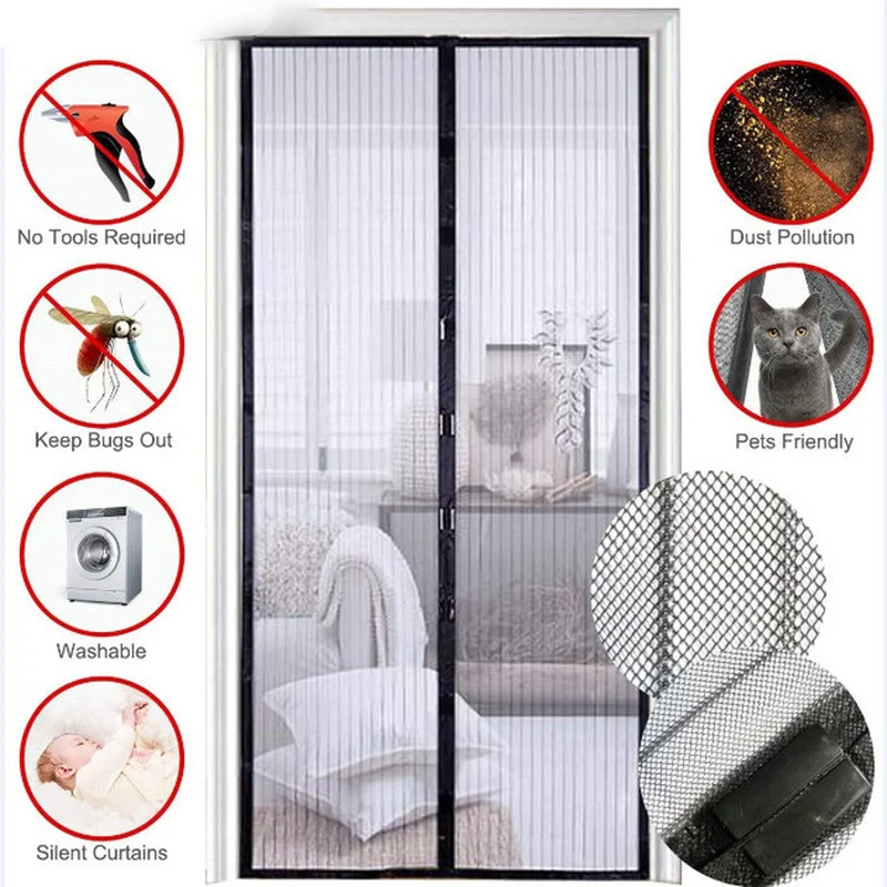 

Reinforced Magnetic Screen Door Curtain Anti Mosquito Insect Fly Bug Curtains Automatic Closing Door Magnetic Mesh Insect Screen