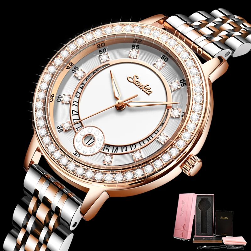 Женские часы женские 2020 люксового бренда с бриллиантами кварцевые золотые