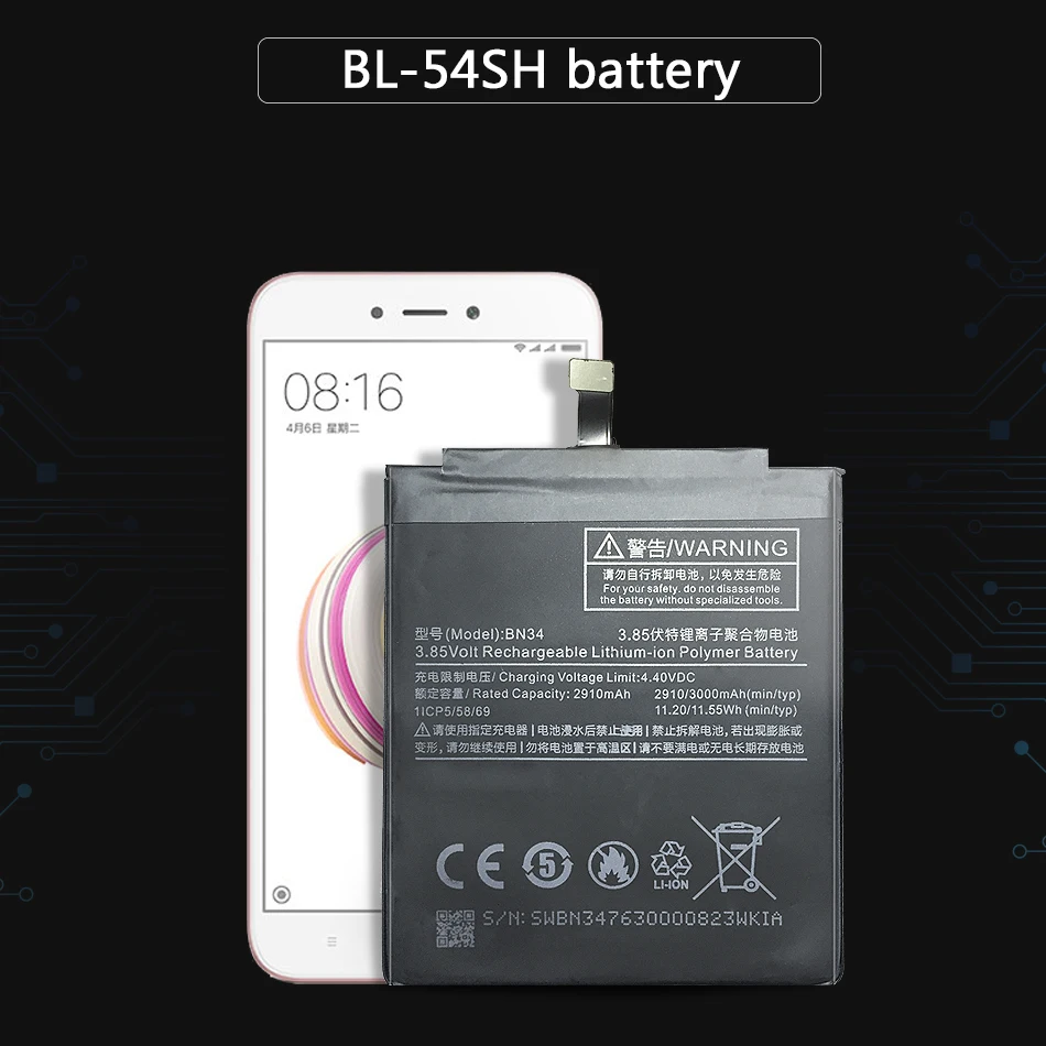 BN34 3000mAh для Xiaomi Redmi 5A перезаряжаемый мобильный телефон Литий-полимерный аккумулятор