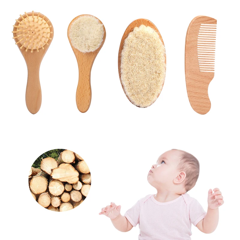

1 Pc Baby Hair Comb Wooden Handle Natural Wool Baby Wooden Brush Comb Brush Infant Head Massager Baby Bath Care Product Gift