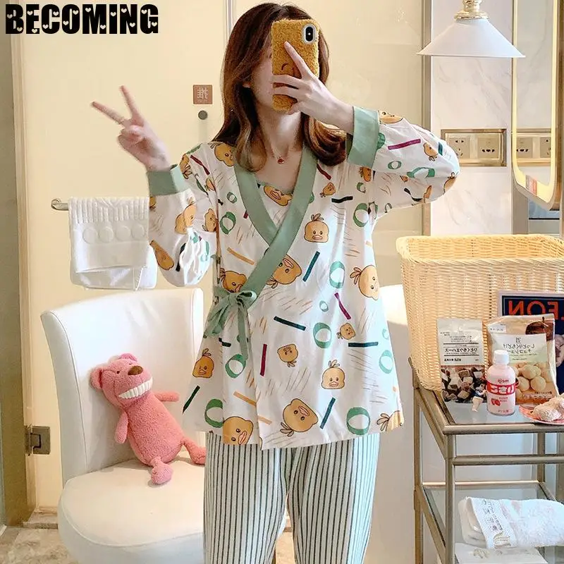 Ночная рубашка для беременных зимняя пижама ночная кормящих матерей Пижама