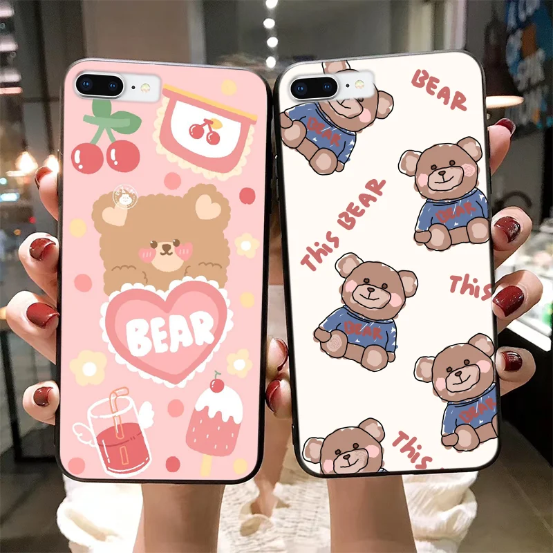 

Cute bear cartoon phone case for Huawei Honor 50 20 30 10 Lite Pro Honor 7 8 8C 8A 9 9X 9 lite Black silicone case