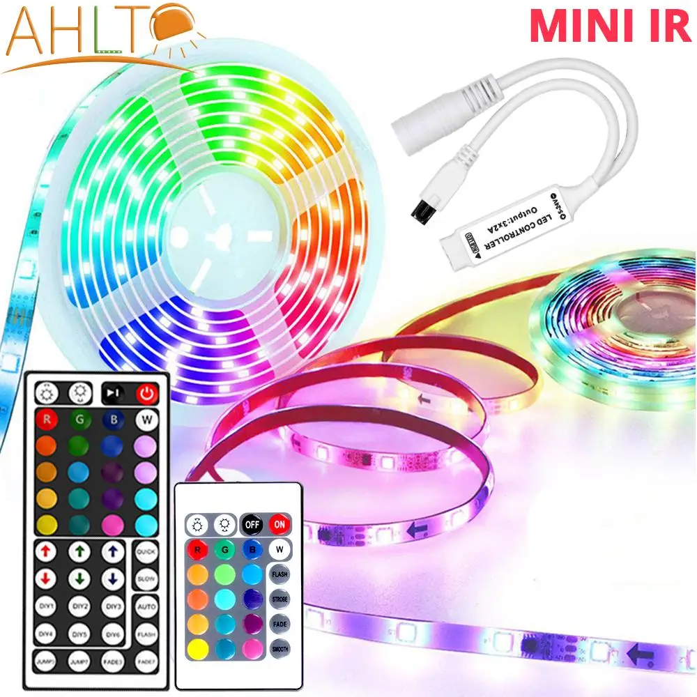

RGB LED Strip Lights 5050 2835 Flexible Ribbon Stripe 12V Diode Tape IR Controller Adapter Wall Lamp Night Light for TV Lighting