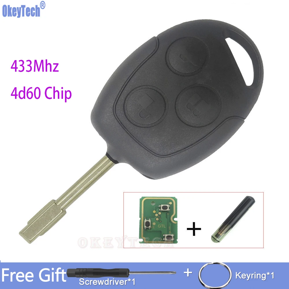 Дистанционный Автомобильный ключ OkeyTech 4D60 4D63 433 МГц для Ford Mondeo Focus Transit 3 кнопки