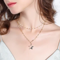 layered pentagram temperament necklace imitation pearl with fashion metal contracted fashion necklaces for women gift wholesale