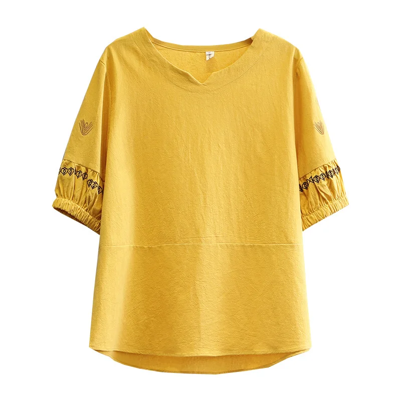 Женская летняя футболка женские топы футболки с вышивкой и рукавами фонариками