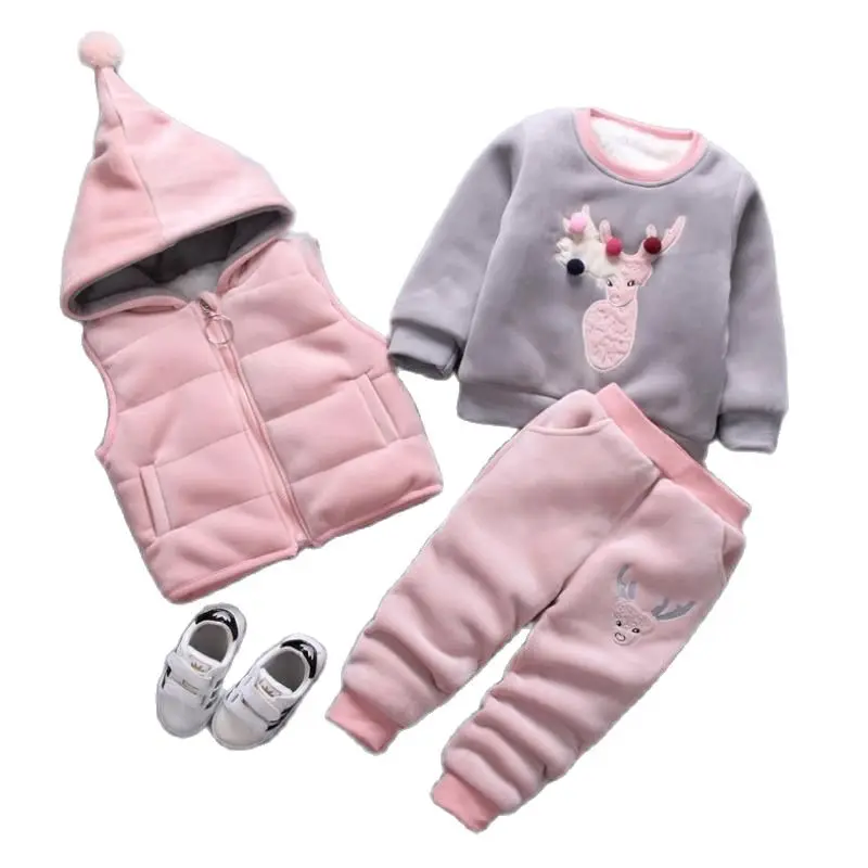 Купи Baby Boys Girls Clothes Autumn And Winter Pure Cotton Thick Warm Casual Cartoon Cute Bear Three-piecesuit Vest Hooded Sweater за 726 рублей в магазине AliExpress