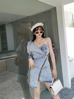womens strapless slim irregular dress female personality temperament wrapped chest fake two piece female dress
