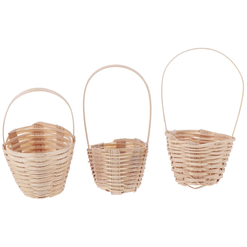 

2019 New 1/12 Dollhouse Miniature Accessories Mini Bamboo Basket Simulation Food Basket Model Toys for Doll House Decoration