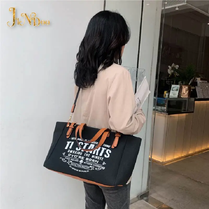 High quality Large Capacity Women Canvas Letter Handbags Tote Bags Female Casual Fashion Solid Shoulder Crossbody Shopping Bags