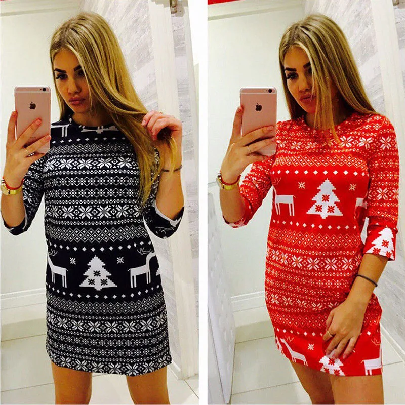 Женское рождественское платье с принтом оленя осенне зимняя одежда облегающее