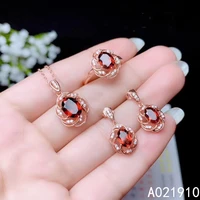 kjjeaxcmy boutique jewelry 925 sterling silver inlaid natural garnet pendant earring ring female suit support detection classic