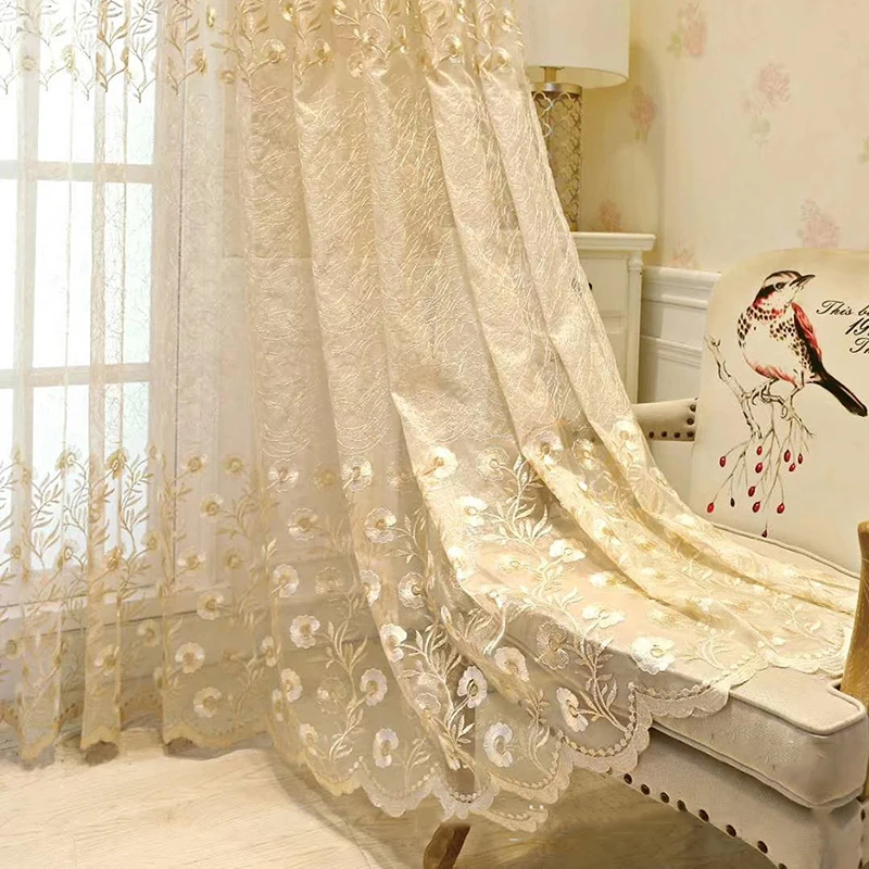 

Europe Bird Nest Curtain for Living Room Delicate Fabric Floral Lace Bottom Tulle Curtain for Bedroom Drape Window S472#C