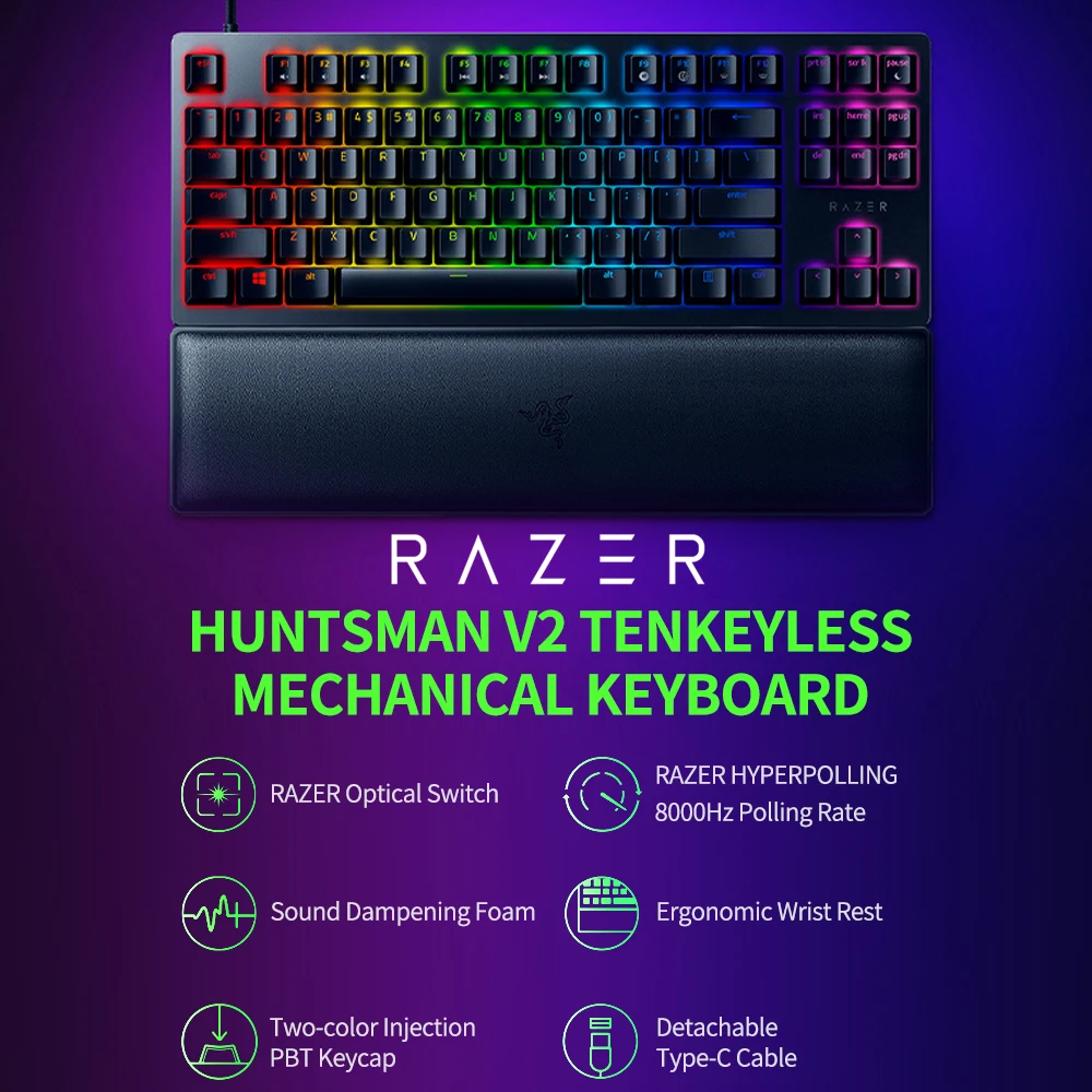 Проводная Механическая клавиатура Razer Huntsman V2 с 104 клавишами PBT Звукопоглощающая