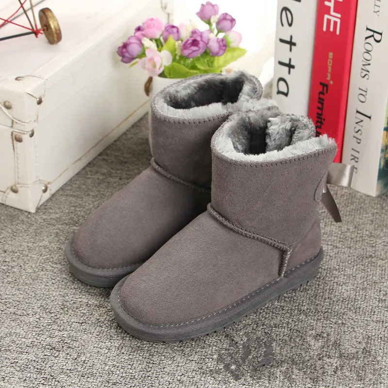 Австралия Фирменная Новинка Девичьи зимние сапоги Зимняя Теплая обувь с бантом