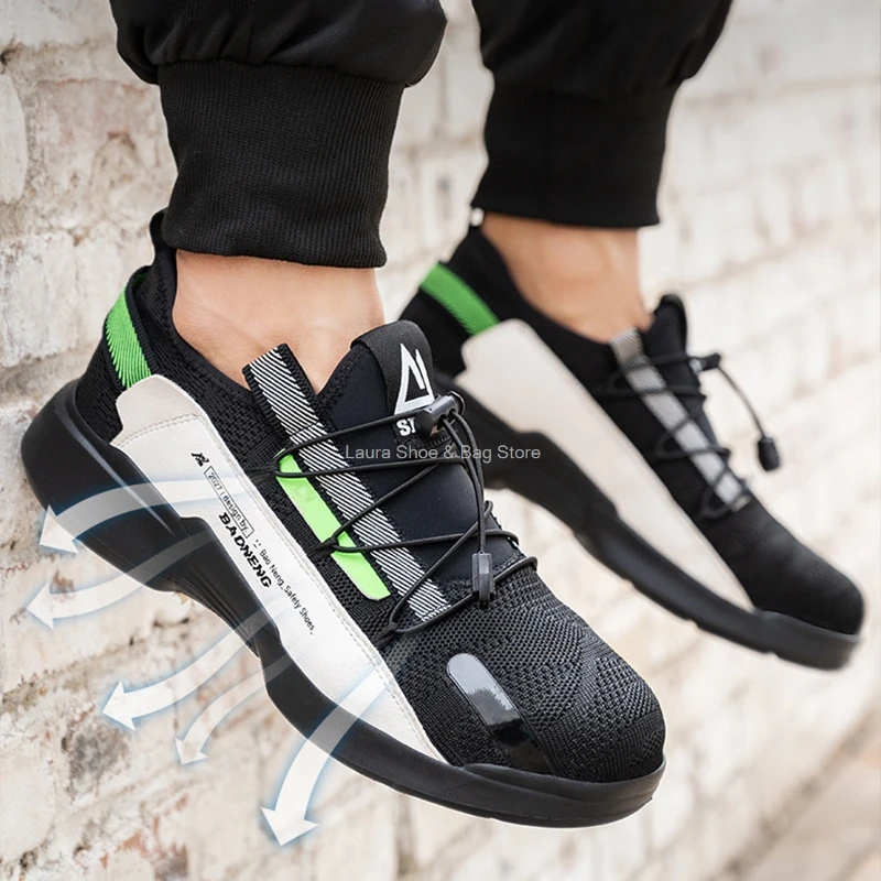 Летняя защитная обувь для мужчин мягкие дышащие мужские рабочие кроссовки со