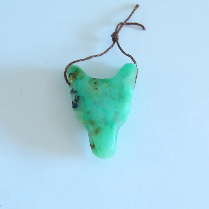 

Carved Natural Chrysocolla Wolf Head Semi-precious stones, Jewelry accessories Pendant Bead,Popular jewelry,34x25x11mm,9.4g