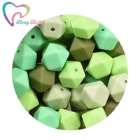 50 pcs green colors series bpa free 14 17 mm hexagon silicone beads for baby pacifier clip teething necklaces chewable jewelry