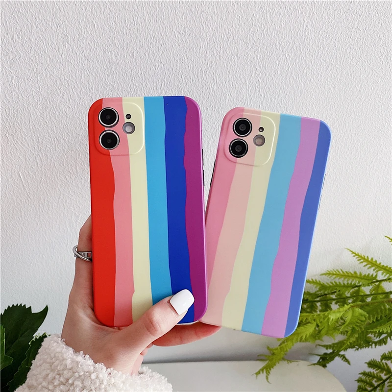 

Luxury Colorful Rainbow Silicone Phone Case For iPhone 12 Mini 11 Pro XR XS 13 12 Pro Max 7 8 Plus SE2020 Fashion Soft IMD Cover