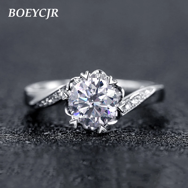 

BOEYCJR 925 Silver 1ct/2ct/3ct F Color Moissanite VVS Engagement Wedding Diamond Ring For Women