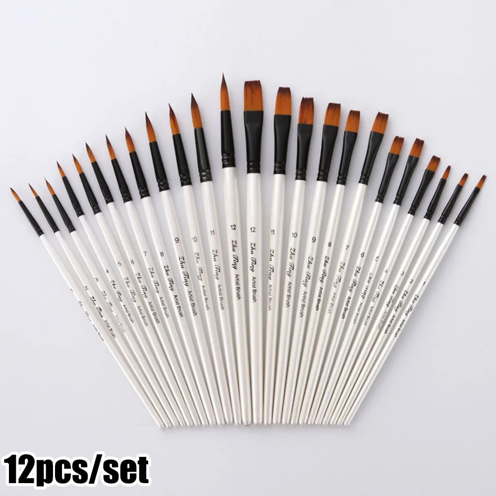 

12PCS Professional Paint Brush Set Nylon Hair Artist Brush Acrylic Oil Painting Paint Brushes For Drawing Painting Acrylic Water