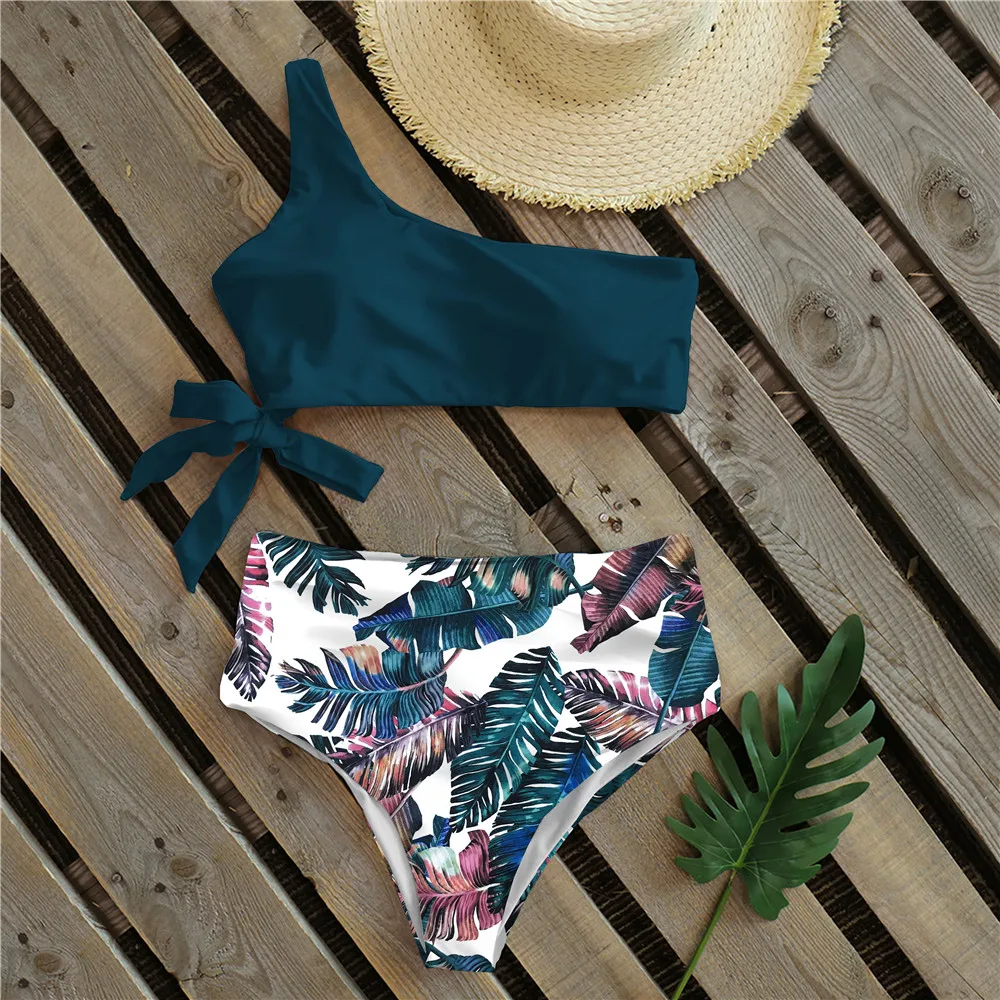 Sexy Bikinis Women 2021 New One Shoulder Swimwear High Waist Swimsuit Bandage Bathing Suits Beach Wear Biquini Female