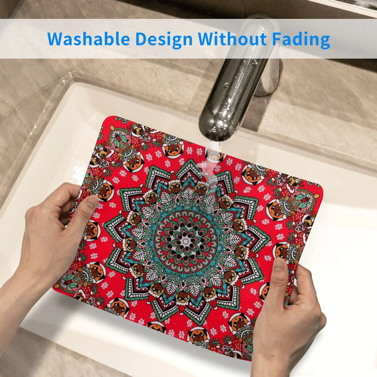 

Mandala Christmas Pug Mouse Pad DIY Print Cushion Sparkling Beautifully Home Christmas Presents Good Vibe