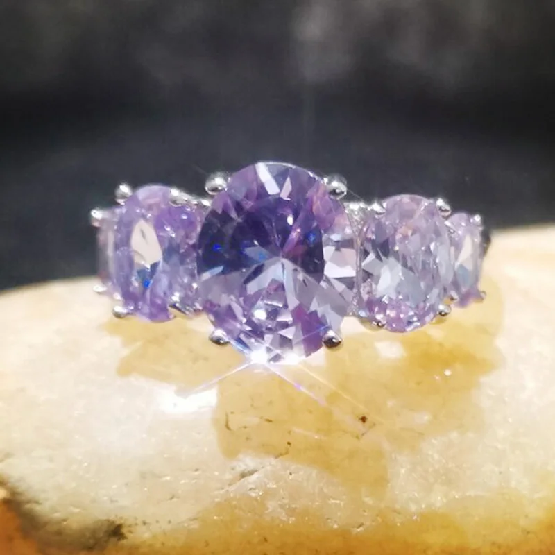 Light purple Lingmei Коктейль мм 8*10 мм Новая Леди Розовый CZ Серебряное кольцо Размер 6 7 8 9 10 11 12 13 обручение Свадебные украшения - Цвет основного камня: Light purple