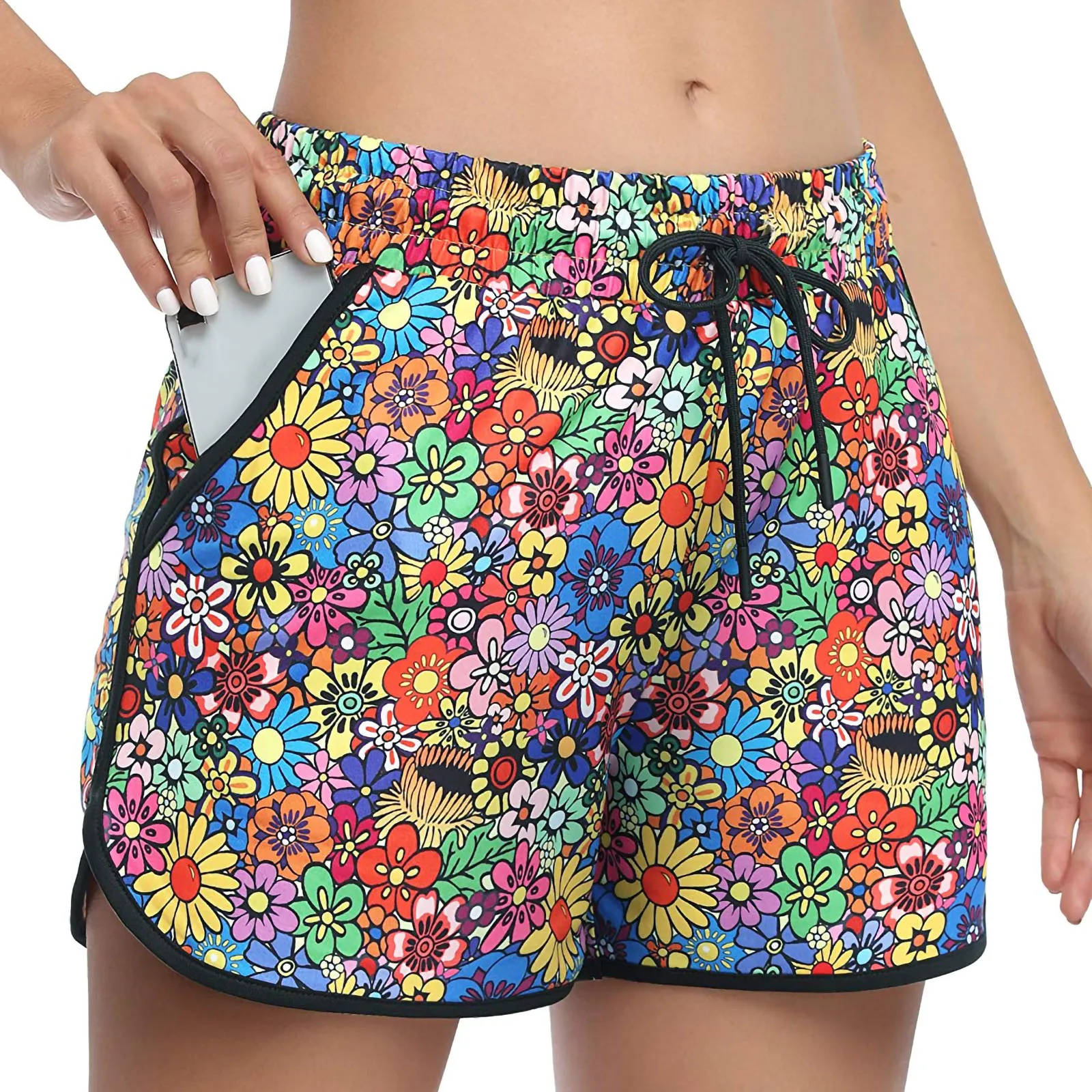 

Women's Casual Comfortable Drawstring Casual Stretch Shorts Fashion Leaf Print Casual Elastic Waist Shorts Pants Женские Шорты