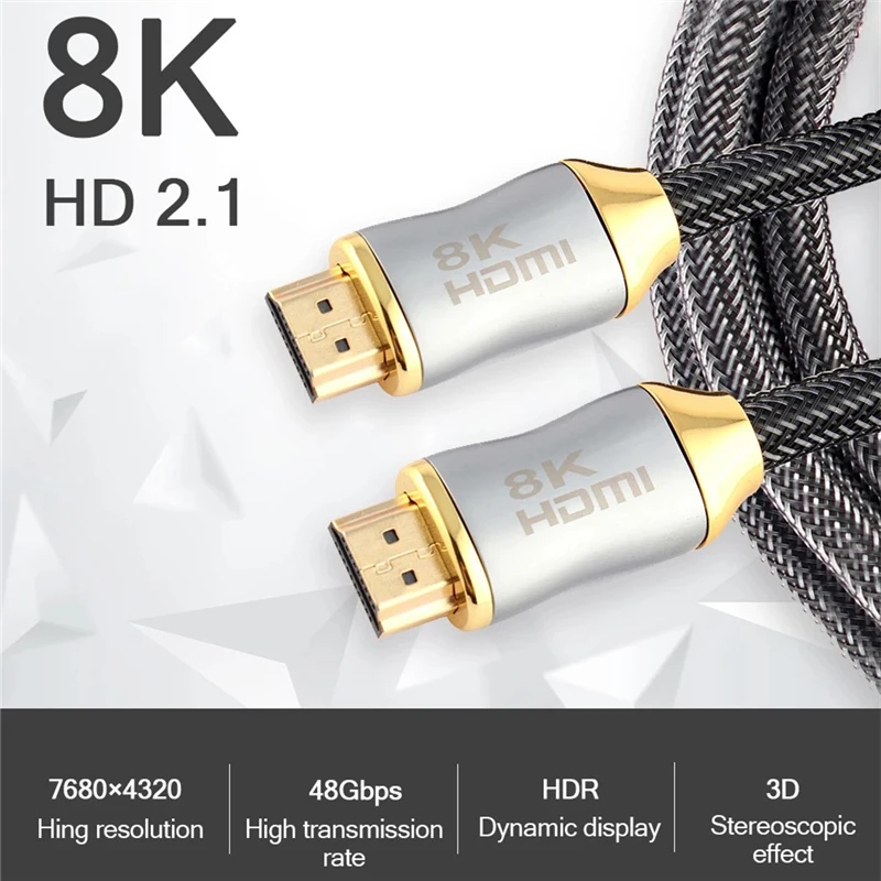 

1M 2M 3M HDMI 2.1 Cable 8K 60Hz 4K 120Hz 48Gbps ARC Video Cord for Xiaomi Xbox Serries X PS5 PS4 Chromebook Laptops Projector