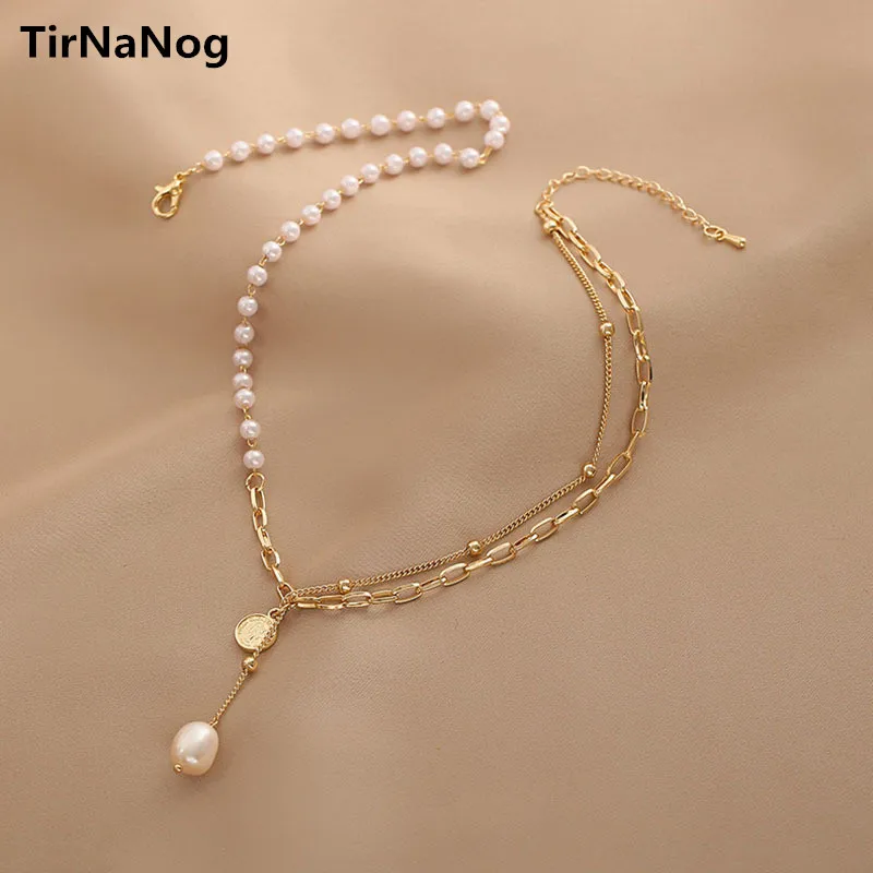 

Han Edition Multilayer Retro Coin Chain Tassel Clavicle Fashion Simple Baroque Imitation Pearl Necklace Splicing Necklace